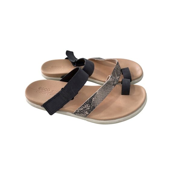 Ecco Simpil Strappy Sandals Size 6.5 Toe Loop Comfort Flats Snakeskin Multicolor - Picture 2 of 8